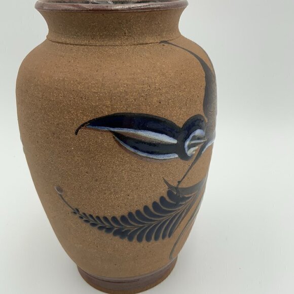 Vintage Mexico TONALA Vase Folk Art Pottery Hand Painted Bird TACAT - Picture 5 of 8